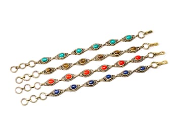 Dainty Turquoise,  Tigers Eye, Coral, Lapis Gemstone Brass Bracelet Adjustable Gift Boxed + Giftbag + Free UK Delivery BR12