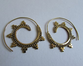 Spiral Brass Dotted Earrings handmade, Tribal Earrings, Nickel Free, Indian Jewellery, Gift boxed,Free UK postage BG11