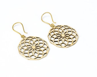 Sacred Geometry Brass Earrings handmade,Yoga Earrings with hooks, Nickel Free, Yoga Jewellery, Gift boxed,Free UK post BG11