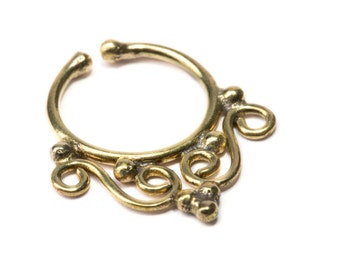 Septum Ring Brass Nickel Free Septum Fake Septum Tribal Jewelery Indian Nose Ring B12 Gift Boxed and Gift Bag Free UK Delivery