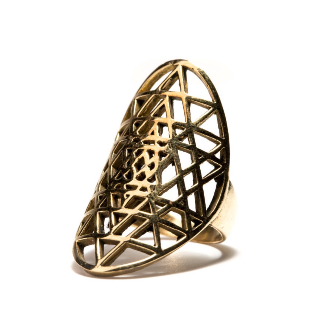 Sacred Geometry Sri Yantra Mandala Ring Brass Yoga Jewellery, Handmade ...
