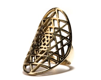 Sacred Geometry Sri Yantra Mandala Ring Brass Yoga Jewellery, Handmade, Tribal, Spiritual Ring Gift Boxed+ Gift Bag , Free UK Delivery