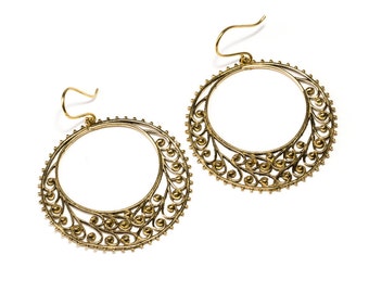 Large Flat Hoop Earrings hanging handmade, Brass, African Earrings ,  Circle Earrings, Gift boxed,Free UK post BG10