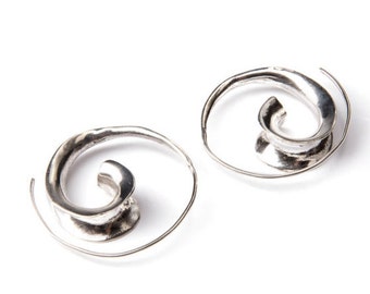 White Brass 3D Spiral Earrings Tribal Earrings Mandala Jewellery Free UK Delivery WB48 WBS1