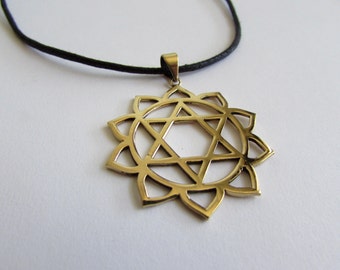 Star Of David Lotus Design Brass Pendant On Adjustable Cord Necklace Spiritual jewellery Evil Eye Jewelry  Handmade Free UK delivery
