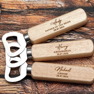 Personalised Wooden Bottle Opener Gift, Engraved Wedding Gift for Best man, Father of the Bride, Usher Groomsman -Wedding day Gifts Keepsake