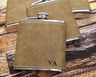 Mens Personalised Flask -Groomsmen Gift - Leather Hip Flask Initials Engraved