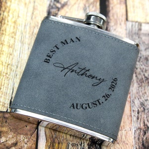 Mens Personalised Flask -Groomsmen Gift - PU Leather/Suede Hip Flask Engraved