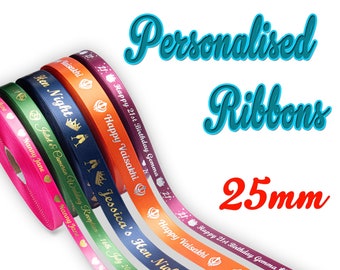 Personalised Satin Ribbon, Gift Wrapping, Birthdays, Weddings, Anniversary, Customised Ribbon, 25mm Satin Ribbon, Corporate Branding Ribbon