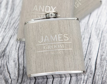 Mens Personalised Flask -Groomsmen Gift -  Grey Wood Flask Engraved 6oz flask