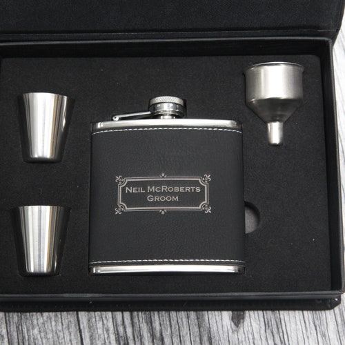 Engraved Flask Gift Set Personalized Flask Set for Groomsmen Etsy