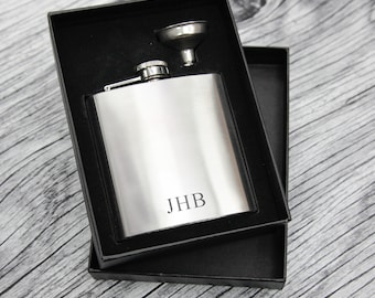 Hip Flask Personalised Engraved Hip Flask Set - initials