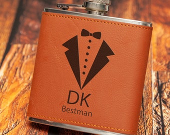 Leather Wrapped Flask Set In Leather Case - Custom Crafted Engraving - Foto 5