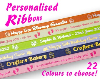 Personalised Satin Ribbon, Gift Wrapping, Birthdays, Weddings, Anniversary, Customised Ribbon, 10mm Satin Ribbon, Corporate Branding Ribbon