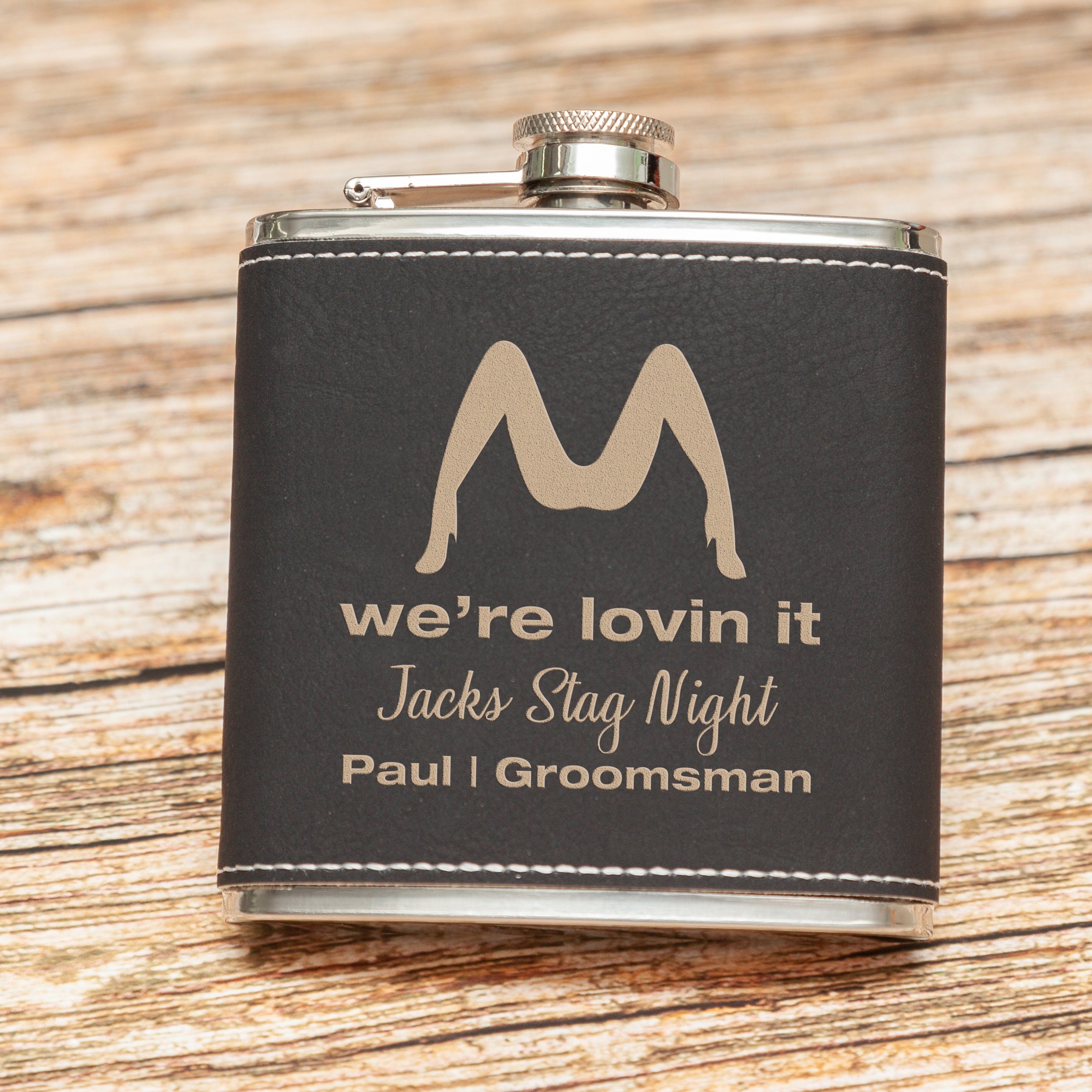 Personalised Grey Suede Leather Hip Flask - Stainless Steel With Monogram & Name - UK Seller