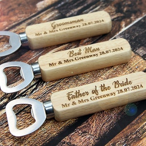 Personalised Wooden Bottle Opener Gift, Engraved Wedding Gift for Best man, Father of the Bride, Usher Groomsman -Wedding day Gifts Keepsake