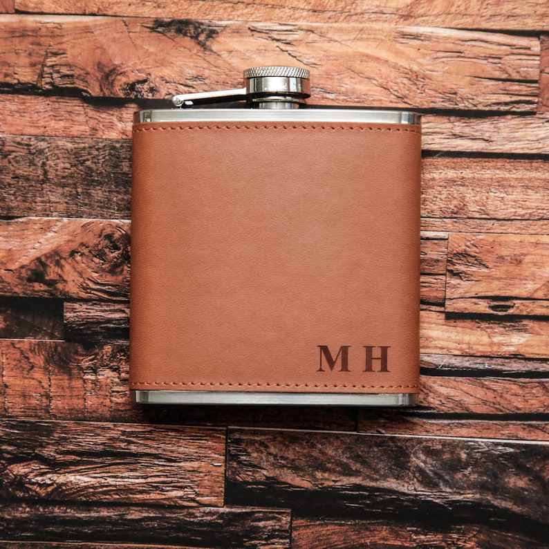 Mens Personalised Flask groomsmen Gift Leather Hip Flask Etsy