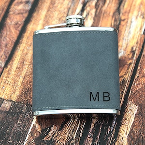 Mens Personalised Flask -Groomsmen Gift - PU Leather/Suede Hip Flask Engraved