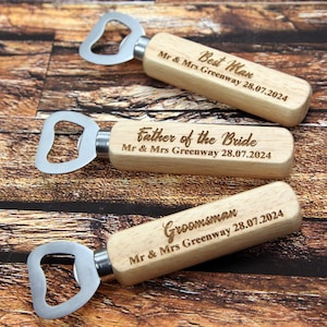 Personalised Wooden Bottle Opener Gift, Engraved Wedding Gift for Best man, Father of the Bride, Usher Groomsman -Wedding day Gifts Keepsake
