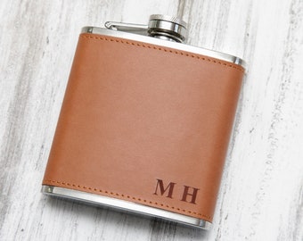 Personalised Engraved Hip Flask Gift Set - Leather Hip Flask