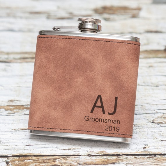 6oz Hip Flask Personalised Steel + PU Leather Effect FREE Engraving !! - Foto 3