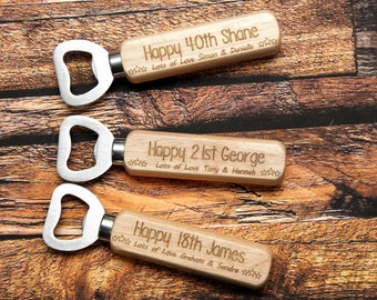 Personalised Wooden Bottle Opener Birthday Gift Idea - 18th 21st 30th 40th 50th 60th etc - Birthday for Him Dad Boyfriend