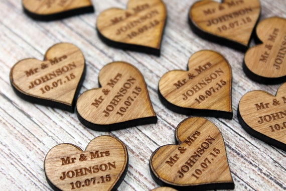 Personalised Wedding Favours Table Decorations Scatter Buttons Wooden Birch Keep