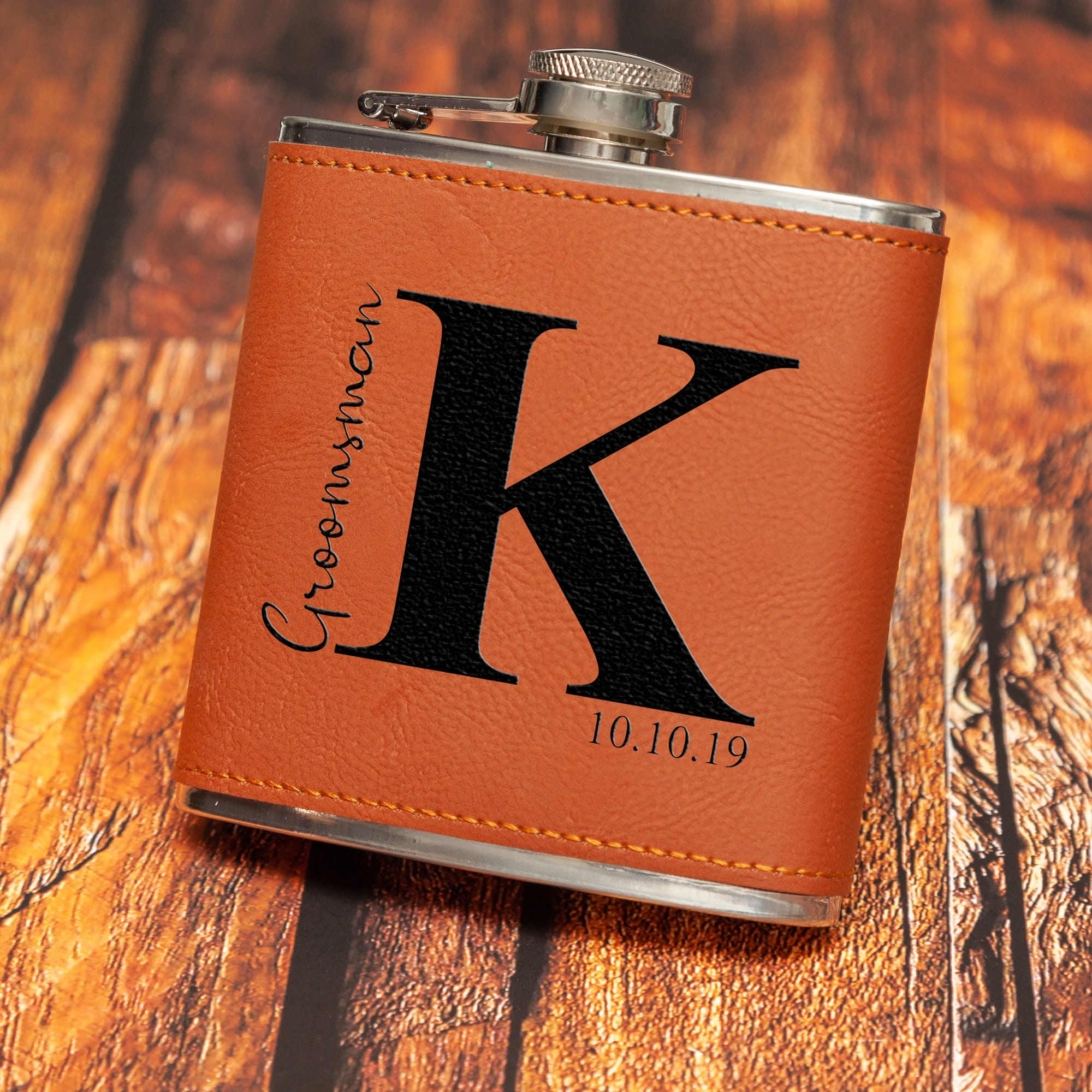 6oz Hip Flask Personalised Steel + PU Leather Effect FREE Engraving !! - Foto 2