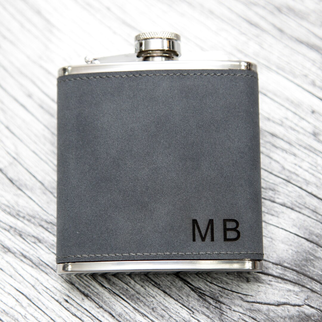 Personalised Engraved Flask - PU Grey Leather/Suede Flask - Birthday Wedding !! - Foto 9
