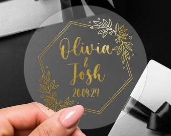 Clear Metallic Foiled Sticker Labels Wedding Favours, Birthdays, Baby Showers, Save The Date - Gold Silver Rose Gold - 25mm 37mm 51mm 64mm