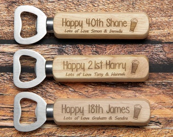 Personalised Wooden Bottle Opener Birthday Gift Idea - 18th 21st 30th 40th 50th 60th etc - Birthday for Him Dad Boyfriend