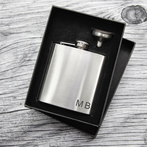 Personalised Engraved Initials Hip flask Set Wedding Gift,  Groomsmen, Usher Groom