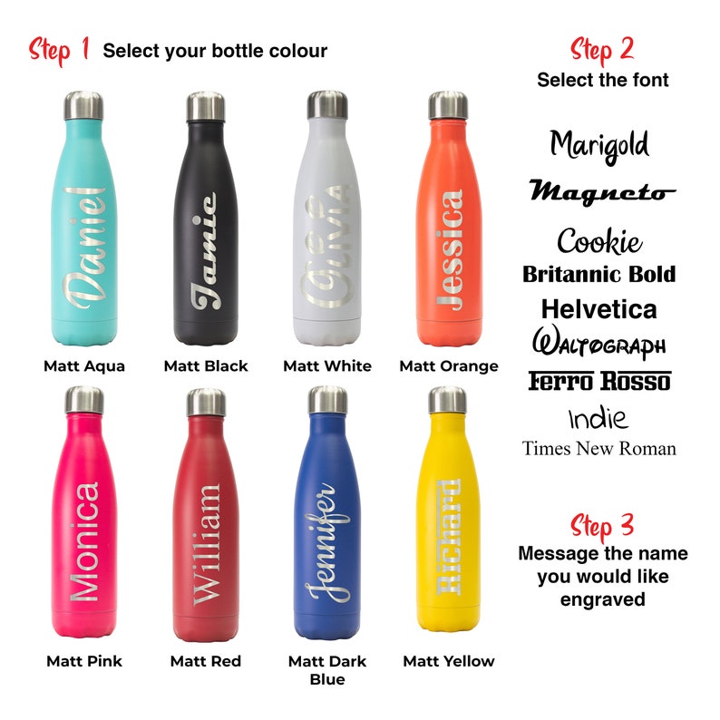 Personalised Chilly Flask water bottle custom double walled Etsy