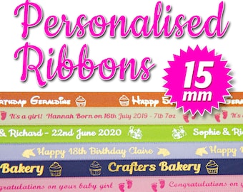 Personalised Satin Ribbon, Gift Wrapping, Birthdays, Weddings, Anniversary, Customised Ribbon, 15mm Satin Ribbon, Corporate Branding Ribbon