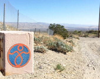 Medallion Sticker • Orange on Blue Droplet