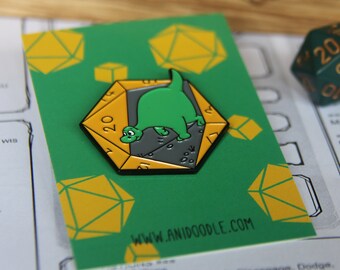 DinoDice Soft Enamel Pin, Dinosaur Pin, Dinosaur Badge, D20 inspired Pin