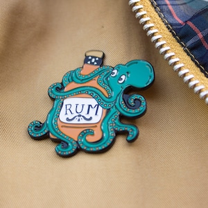 Enamel Pin - Kraken Pin, Rum Lovers Pin, Soft Enamel Pin, Pirate Rum Pin Badge