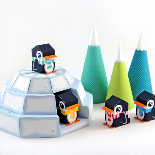 Calendrier de l'Avent igloo - Création en papier imprimable PDF - Télécharger