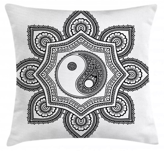 Floral Cushion Cover Mandala Yin Yang Ying Yang Decor Throw Pillow Cushion