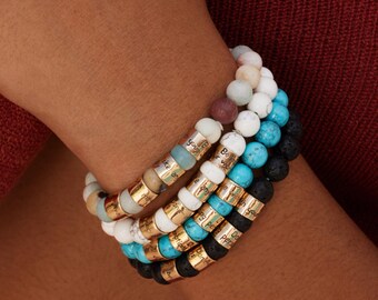 The Four Agreements Beaded Gemstone Bracelet Unisex | lava rock, howlite, amazonite, turquoise, and more...