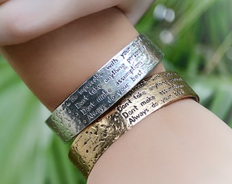 The Four Agreements Matte Textured Reminder Cuff Bracelet (bronze)
