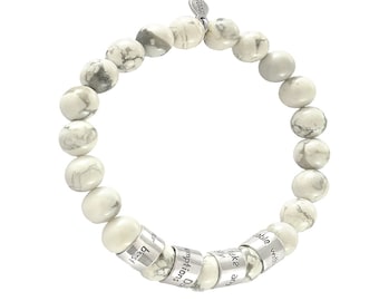 The Four Agreements Beaded Bracelet with White Howlite and Sterling Silver