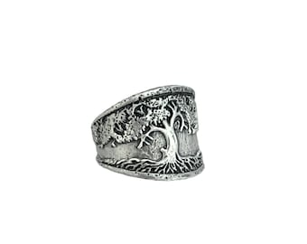 Sterling Silver Tree of Life Band Ring, Engraved Quote