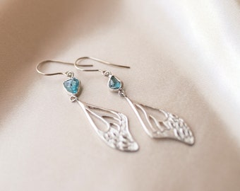 Radiance Filigree Butterfly Wing Earrings with Blue Zircon in Sterling Silver