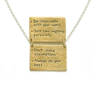 The Four Agreements Reminder Book Necklace in Brass