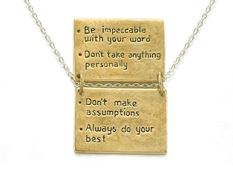 The Four Agreements Reminder Book Necklace in Brass