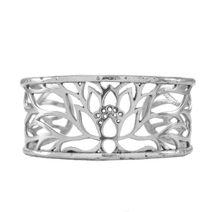 Lotus Flower Cuff Bracelet in Sterling Silver