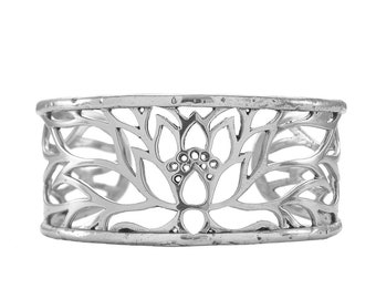 Lotus Flower Cuff Bracelet in Sterling Silver
