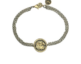 Bronze Eagle Coin Bracelet with Silver Chain