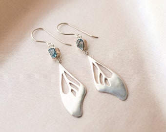 Elegance Butterfly Wing Earrings with Blue Zircon in Sterling Silver